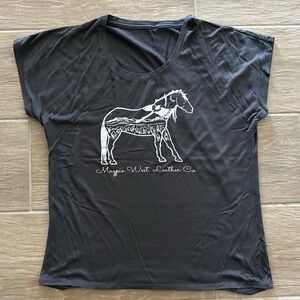 Magpie west leather co. Tshirt, gray, small, support your local cowboy gals